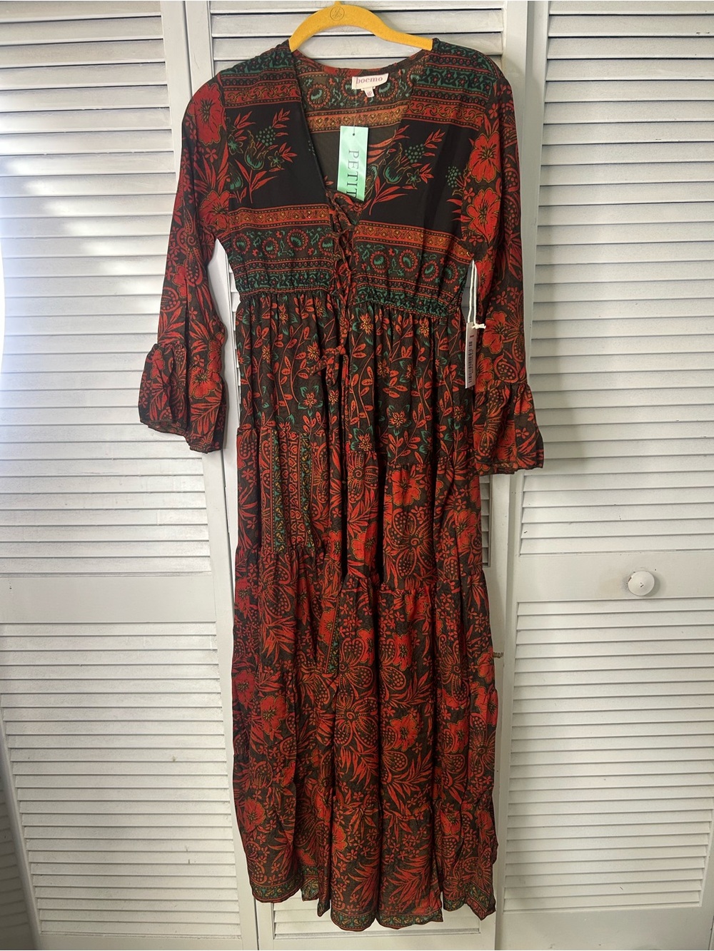 Boemo Boho Floral Tie-Front Maxi Dress - Red/Black Size MP
